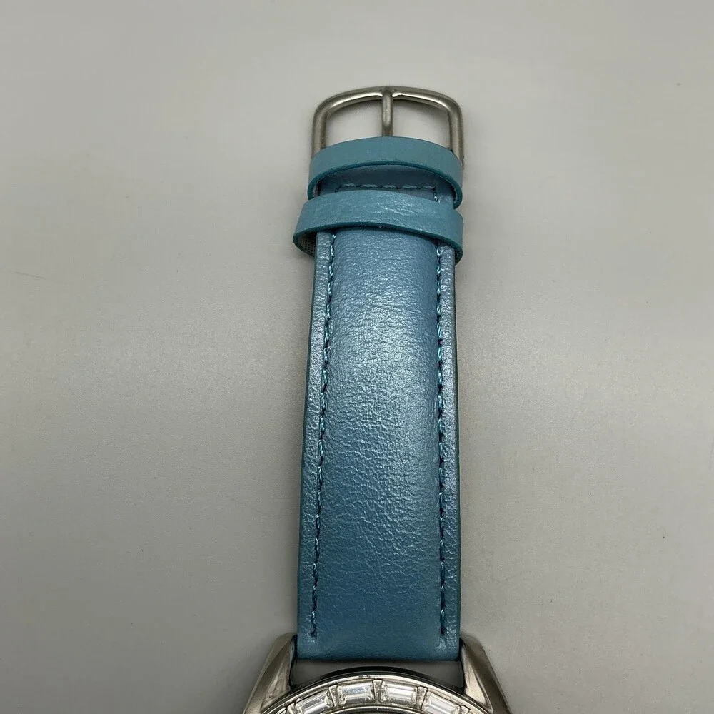 Adrienne Womens Watch 40mm Multicolor Gem Dial Silver Tone Leather New Battery